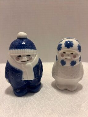 Vintage Porsgrund Norway Winter Children Figurines Pair Anne-Marie Odeguard